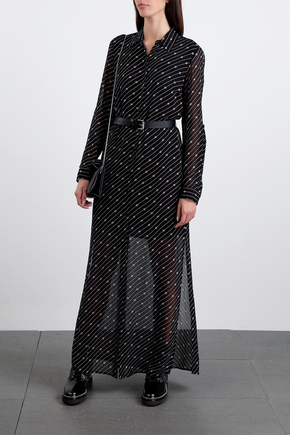 Monogram Print Shirt Dress in Black